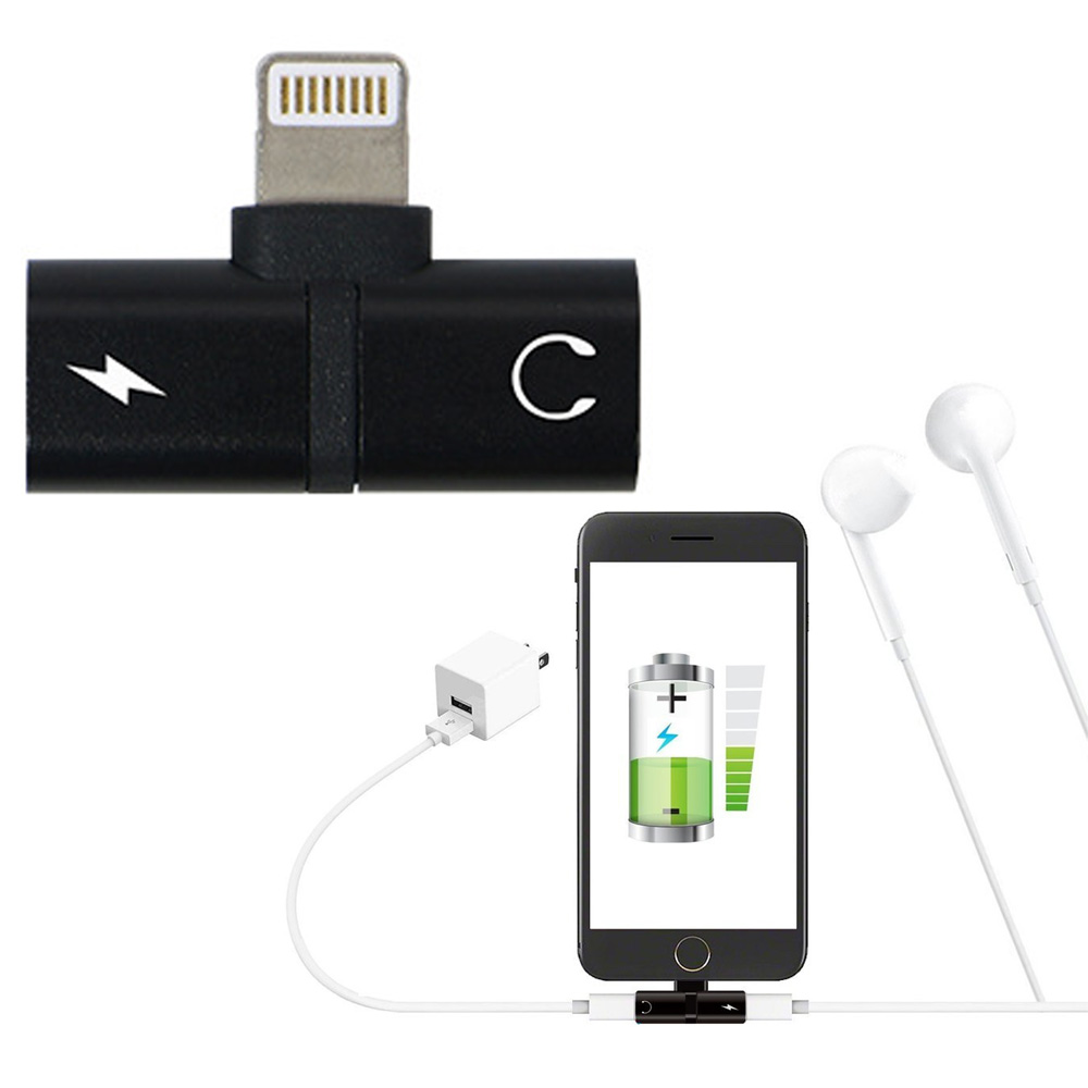 New Mini 2-in-1 Lightning iOS Multi-Function Connector Adapter with Charge Port and HEADPHONE Jack